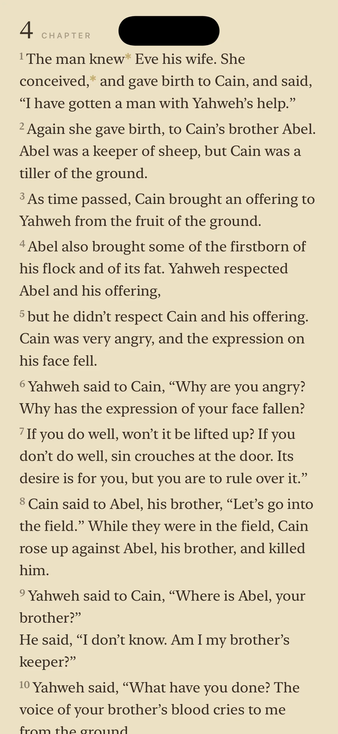 Reading Genesis in the sepia theme