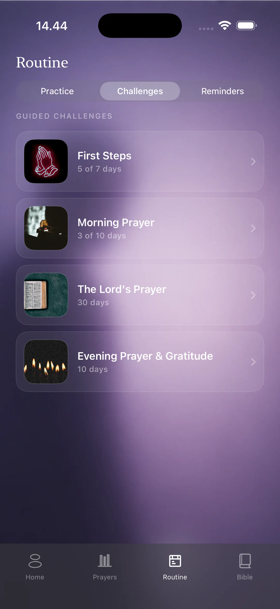 Guided challenges over 7, 14 or 30 days